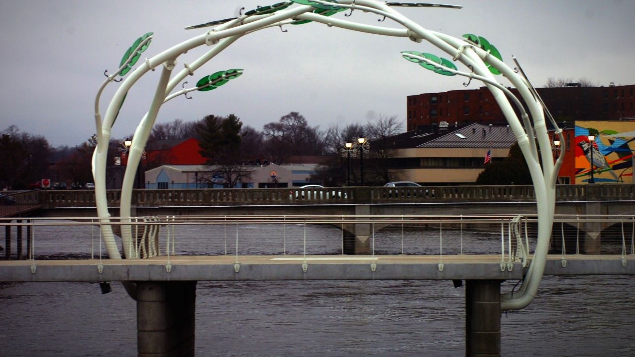 Town square pedestrian bridge in downtown Janesville